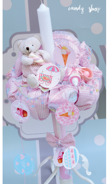 Lumanare de botez pentru fetite cu acadele si dulciuri, 65x4cm, Candy Shop  4